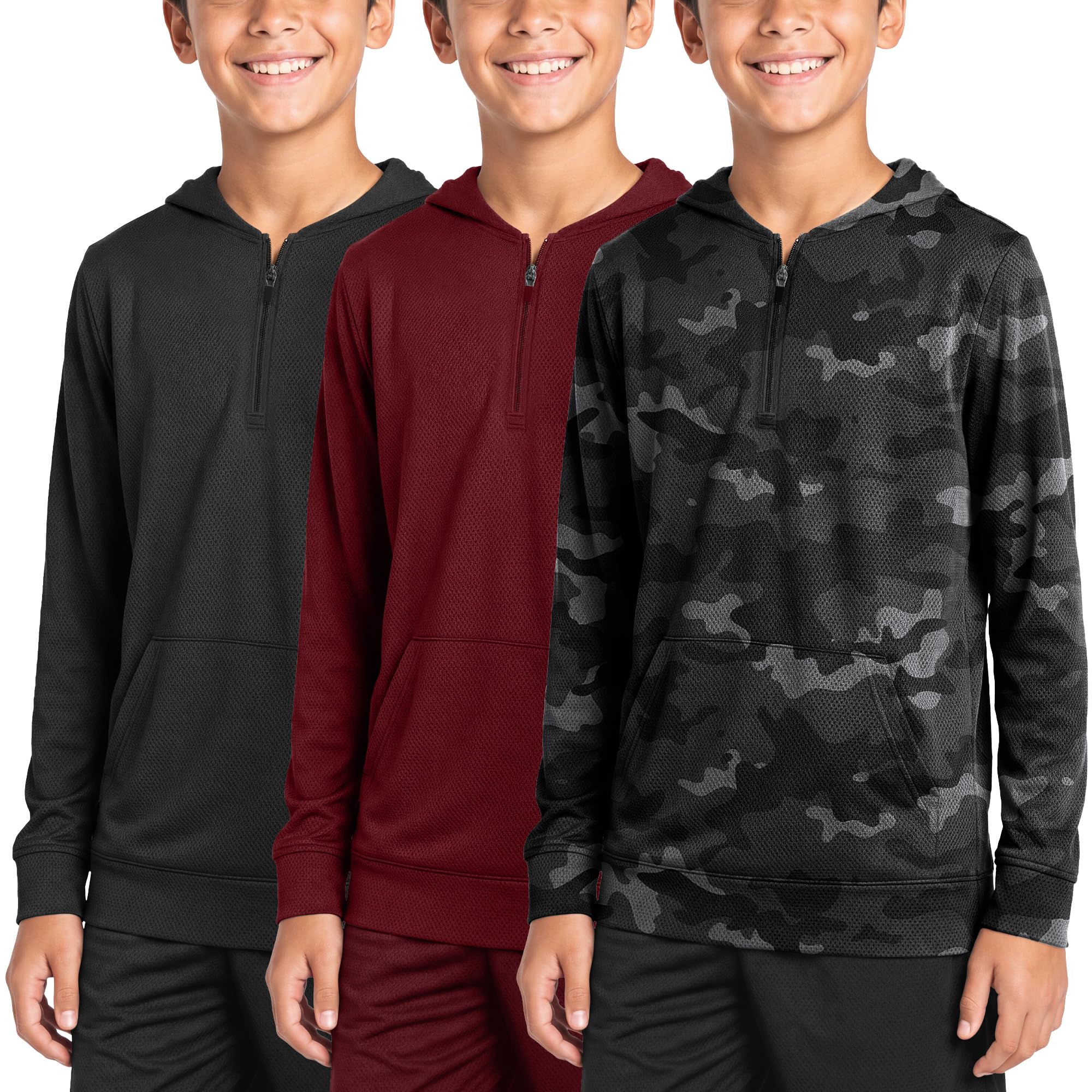 3 Pack Mesh Boys Hoodies Active Athletic Quick Dry Pullover Hoodies For Boys Essentials Hoodie Lightweight 4-20