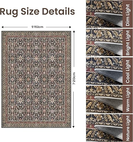 Miniatura 167 de Rugland Alfombras de área de 8 x 10, alfombra lavable resistente a las manchas, alfombras antideslizantes para sala de estar, alfombras tribales