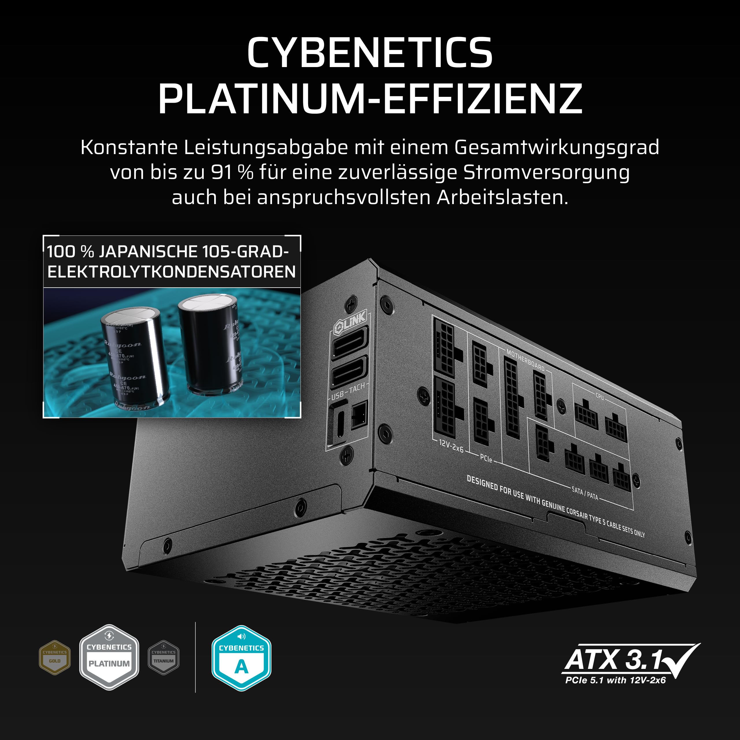 CORSAIR HX1500i Shift ATX-Netzteil, Dual Native 12V-2x6 Kabel – Schwarz | Vollständig Modulares, Eingebauter iCUE LINK System Hub, ATX 3.1, PCIe 5.1, Seitlich Montierte Stecker, Cybenetics Platinum