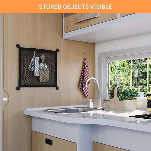 Miniatura 2 de Pequeño bolsillo de red de carga, red de malla elástica, almacenamiento, organizador para RV, autobús, cámper, barco, hogar, etc.