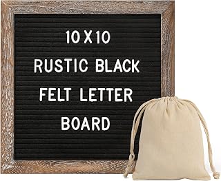 GGAMIT Rustic Felt Letter Board 10x10" with 340 Letters, Numbers, Stand & Canvas Bag - Black Frame Message Sign for Home Decor & Announcements