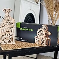 Vista 8 de UGEARS Reloj de motor 3D rompecabezas de madera para adultos – Kits de modelo de madera para adultos, kit de reloj mecánico con pistones móviles