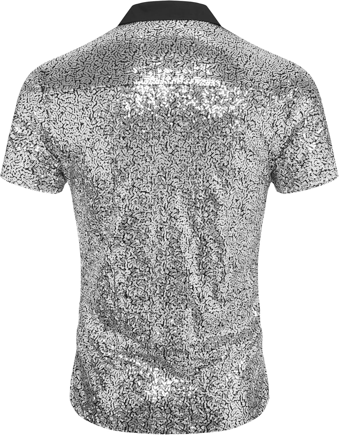 AstoSeu Men's Sequin Dress Shirt 70s Disco Costume Sparkle Party Short Sleeve Button Down Shirts - Image 4
