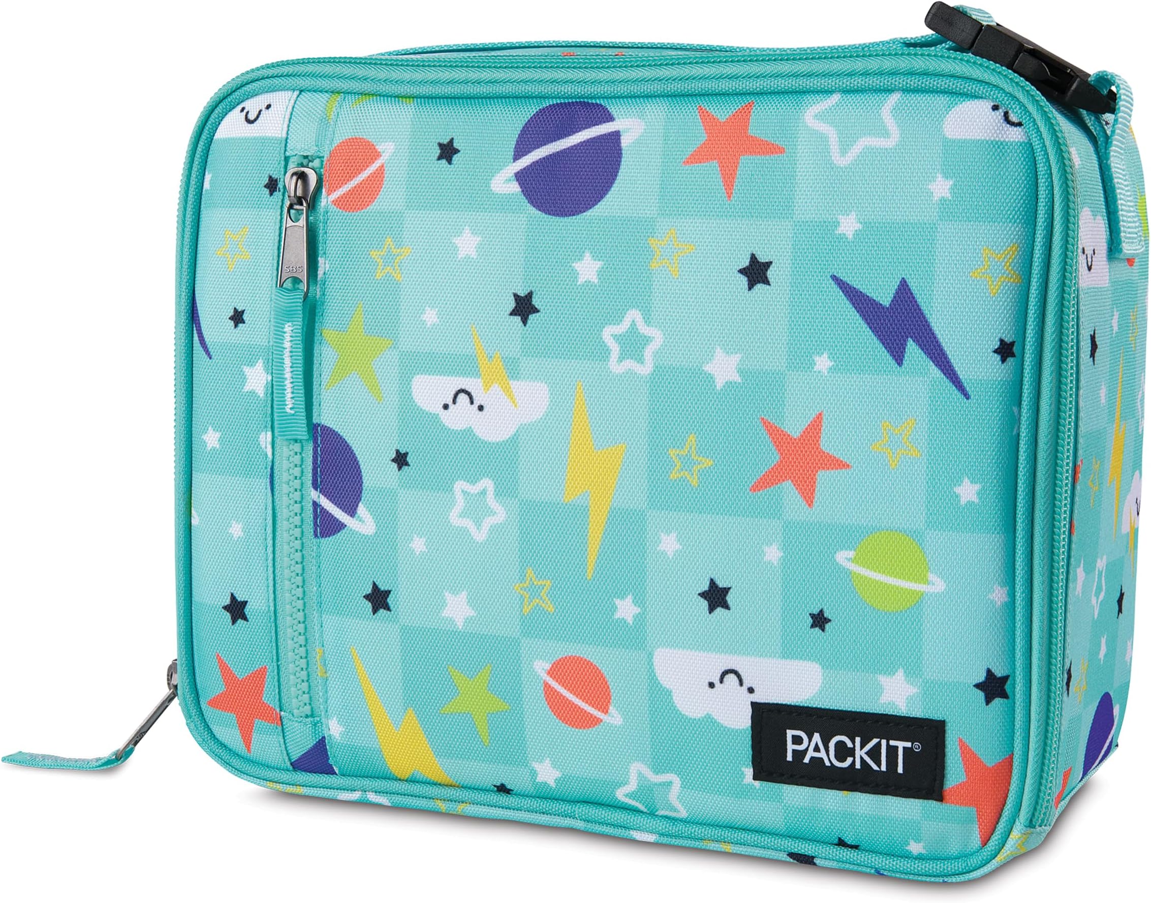 PackIt Freezable Classic Lunch Box, Happy Clouds, Built with EcoFreeze Technology, Collapsible, Reusable, Zip Closure With Zip Front Pocket and Buckle Handle, Designed for Fresh Lunch On the Go
