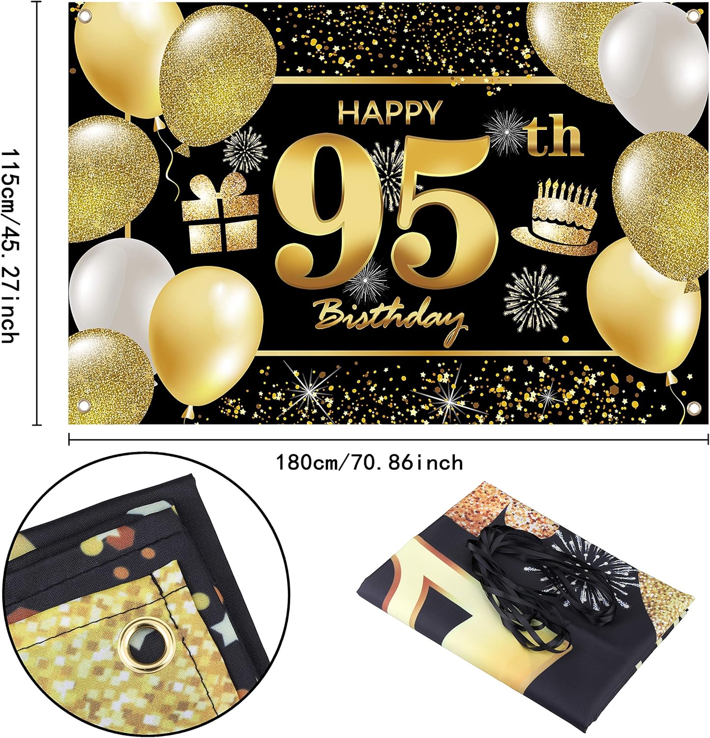 95th Happy Birthday Banner IMISI Decorations Backdrop for a Party - Image 3