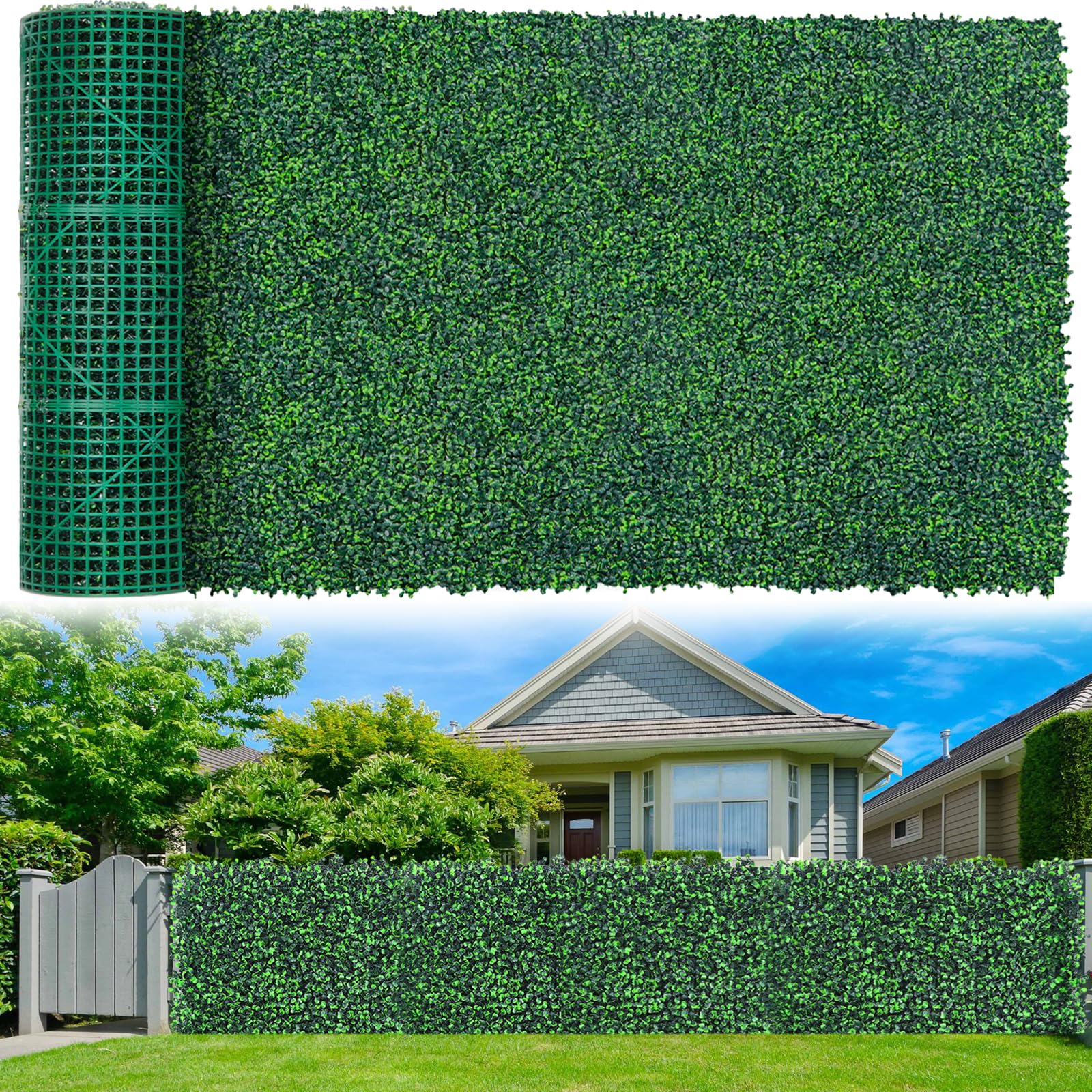 Grooy Artificial Boxwood Roll Panels,48"x 140"(47 sq.ft) UV-Anti Faux Ivy Leaves Privacy Fence Screen Grass Wall Roll Panels for Indoor Home Decor and