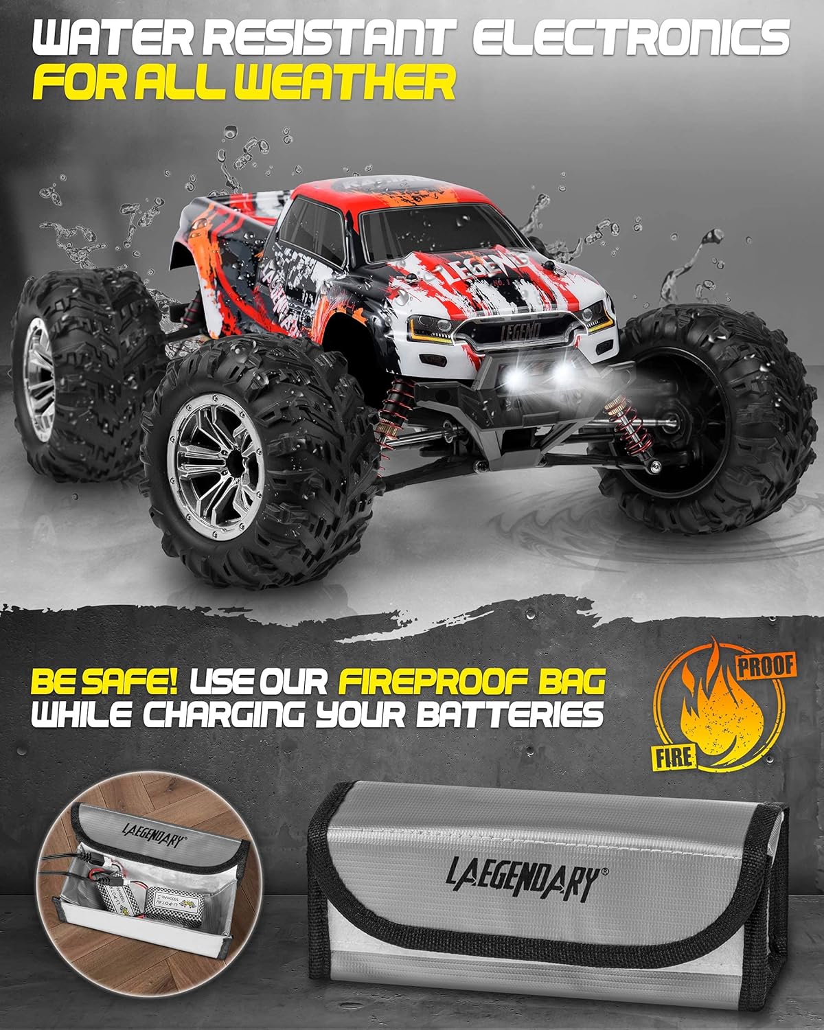 80% оƒƒ Dіѕсоunt 1:10 Scale Large RC Cars 50+ kmh Speed - Boys Remote Control Car 4x4 Off Road Monster Truck Electric - All Terrain Waterproof Toys Trucks for Kids and Adults - Red-Orange and Purple-Yellow Bundle Pack