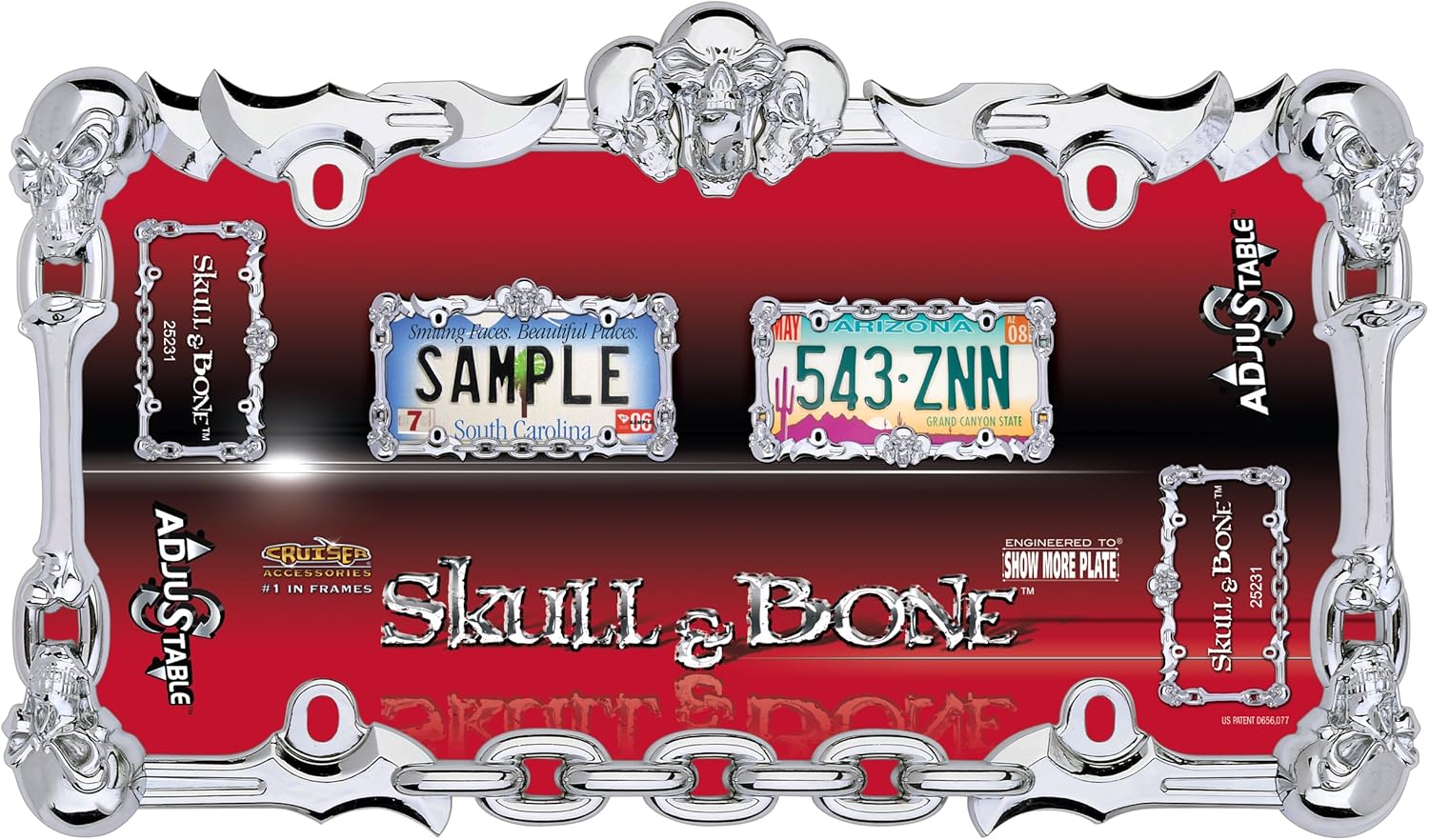 Cruiser Accessories 25231 Skull & Bone License Plate Frame, Chrome