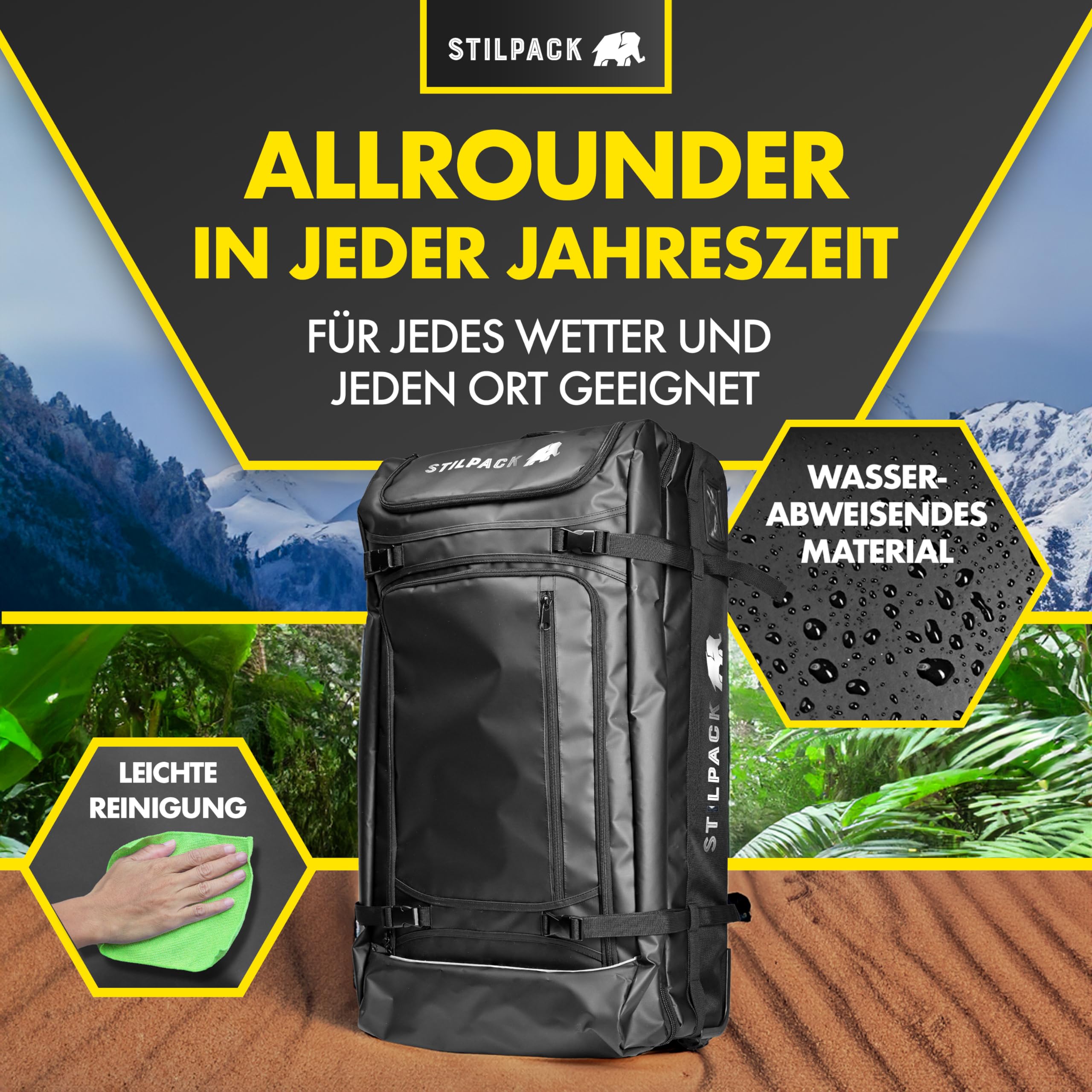 Reisetasche Rollen 120L Groß [Reisetrolley mit integriertem Sicherheitsschloss] Reisekoffer mit Rollen Groß Travel Bag | Reisetaschen Damen & Herren Perfekt für Urlaub Outdoor Sport Koffer | STILPACK
