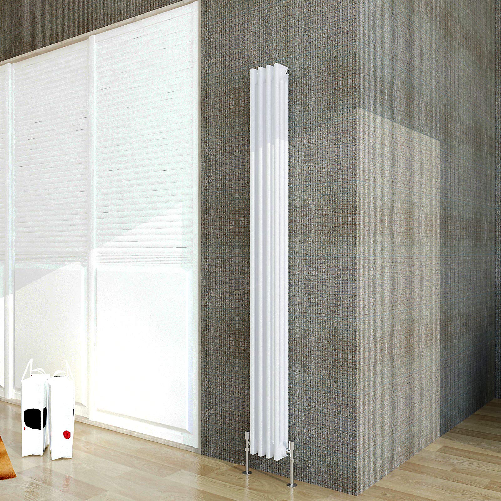 Acezanble∣3 Column Radiator, Vertical 1800mm White Tall Traditional Cast Iron Style Radiators Windows Hallyway