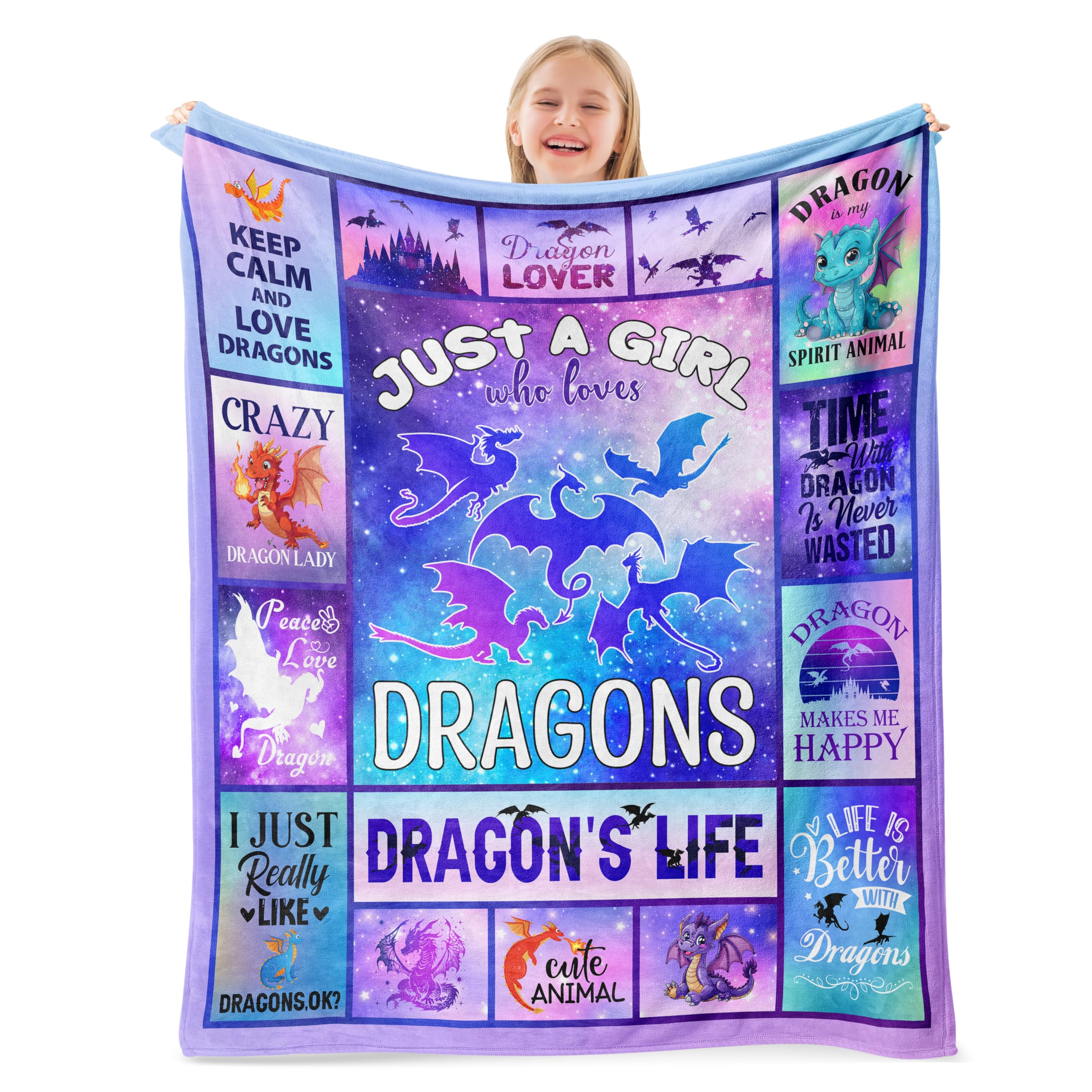 AICLIV Just A Girl Who Love Dragon Blanket for Girls Kids, Dragon Gifts for Girls, Gifts for Dragon Lover, Dragon Themed Gifts, Dragon Gifts for