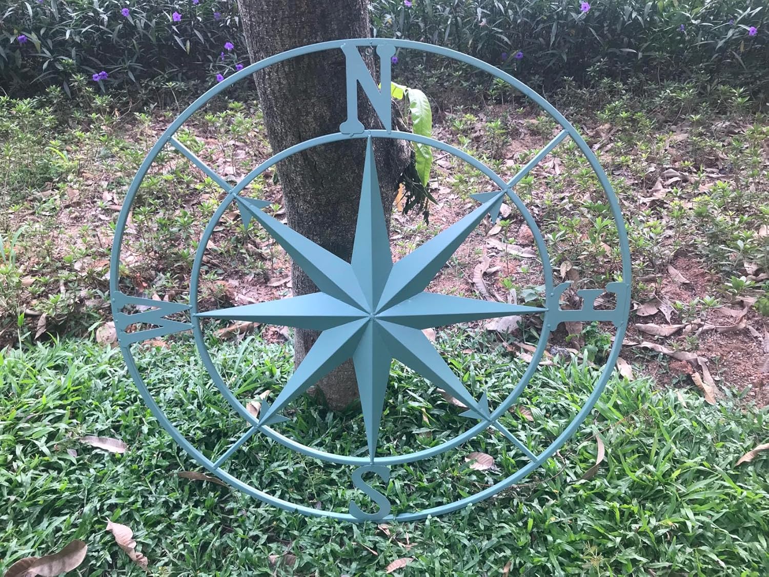 Nightclawing Nautical Metal Compass Wall Décor, Indoor/Outdoor Décor, 41L x 41H x 2W inches,Blue