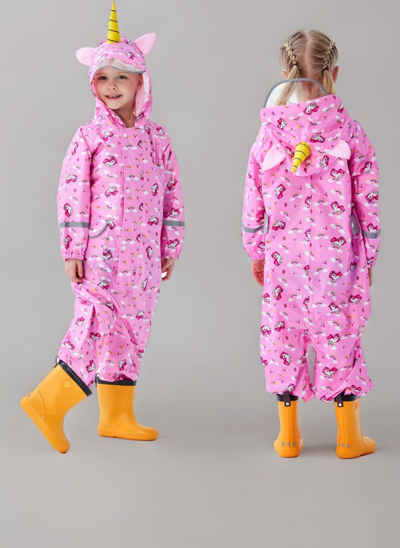 Rain Suit Kids Puddle Suit Boys Girls Muddy Suit All in One Waterproof Overalls Toddler Lighweight Raincoat Cartoon Rainwear 1-10 Years S-XXL Size