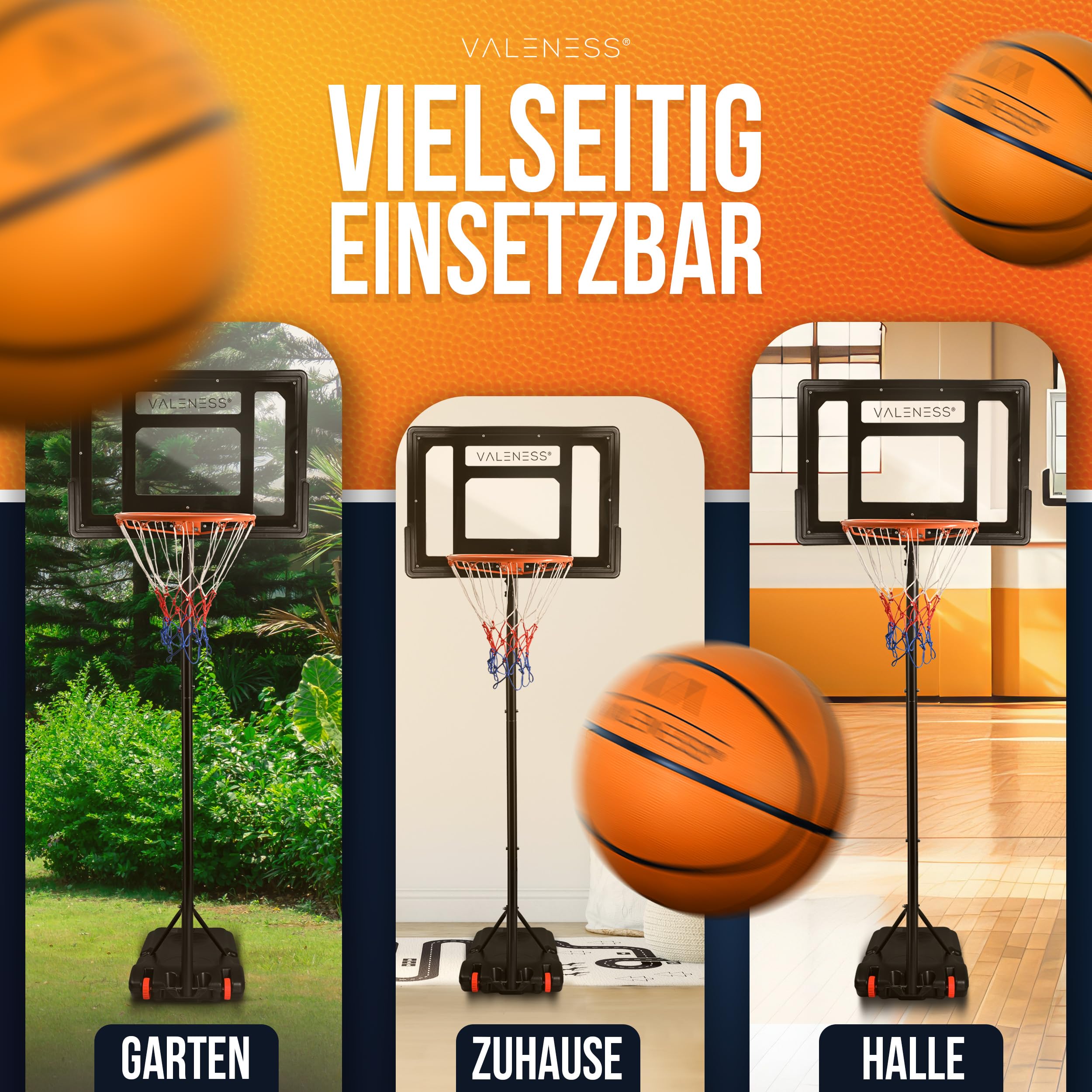 VALENESS Basketballkorb Outdoor Höhenverstellbar Wetterfest Profi Korb mit Basketball und Pumpe