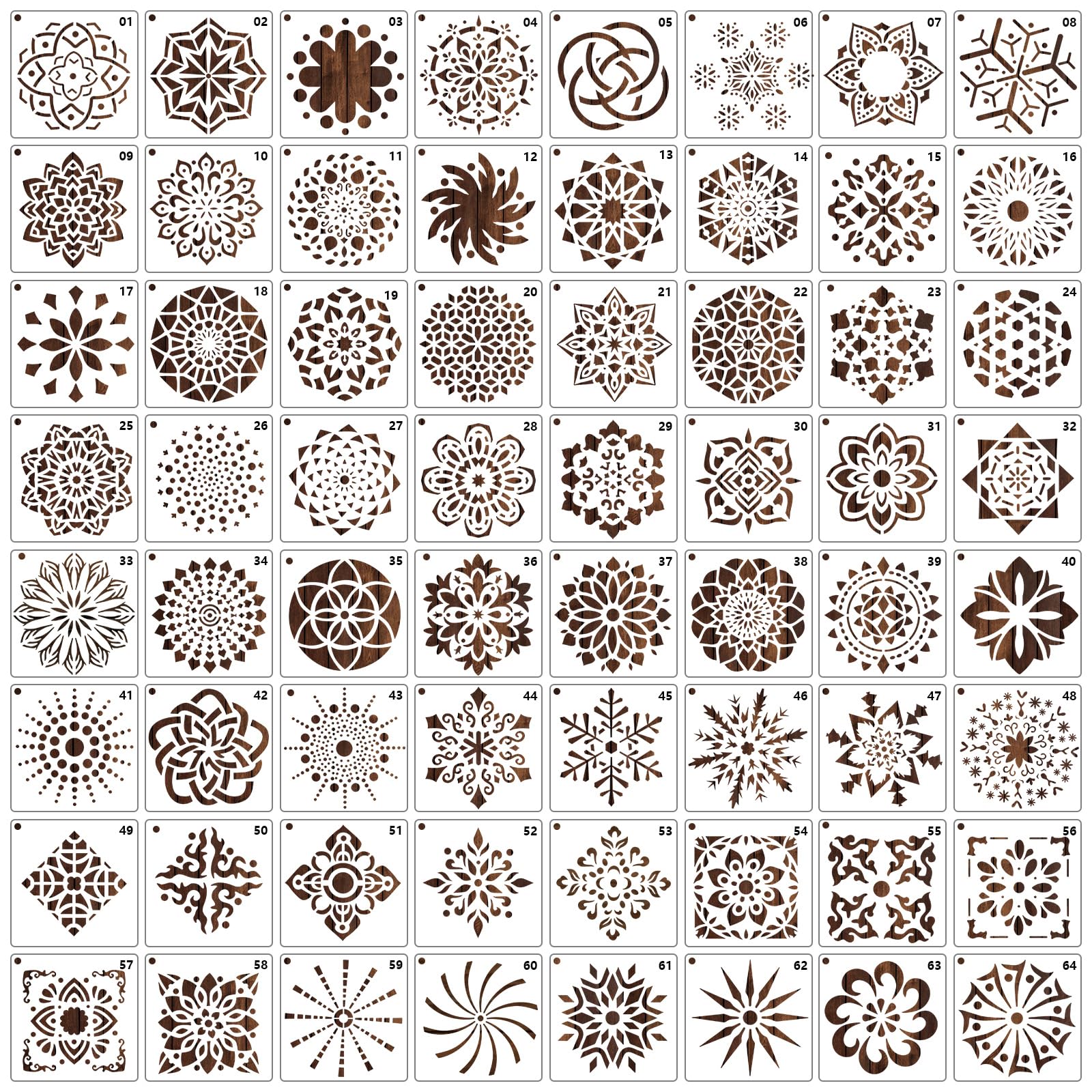 MWOOT 64 Pieces Mandala Painting Stencils,Small Paint Templates for DIY Rock Stone Wall Decors,Reusable Plastic Drawing Stencils for Painting on Canvas Fabric Art Supplies DIY Lovers(7.62x7.62CM)