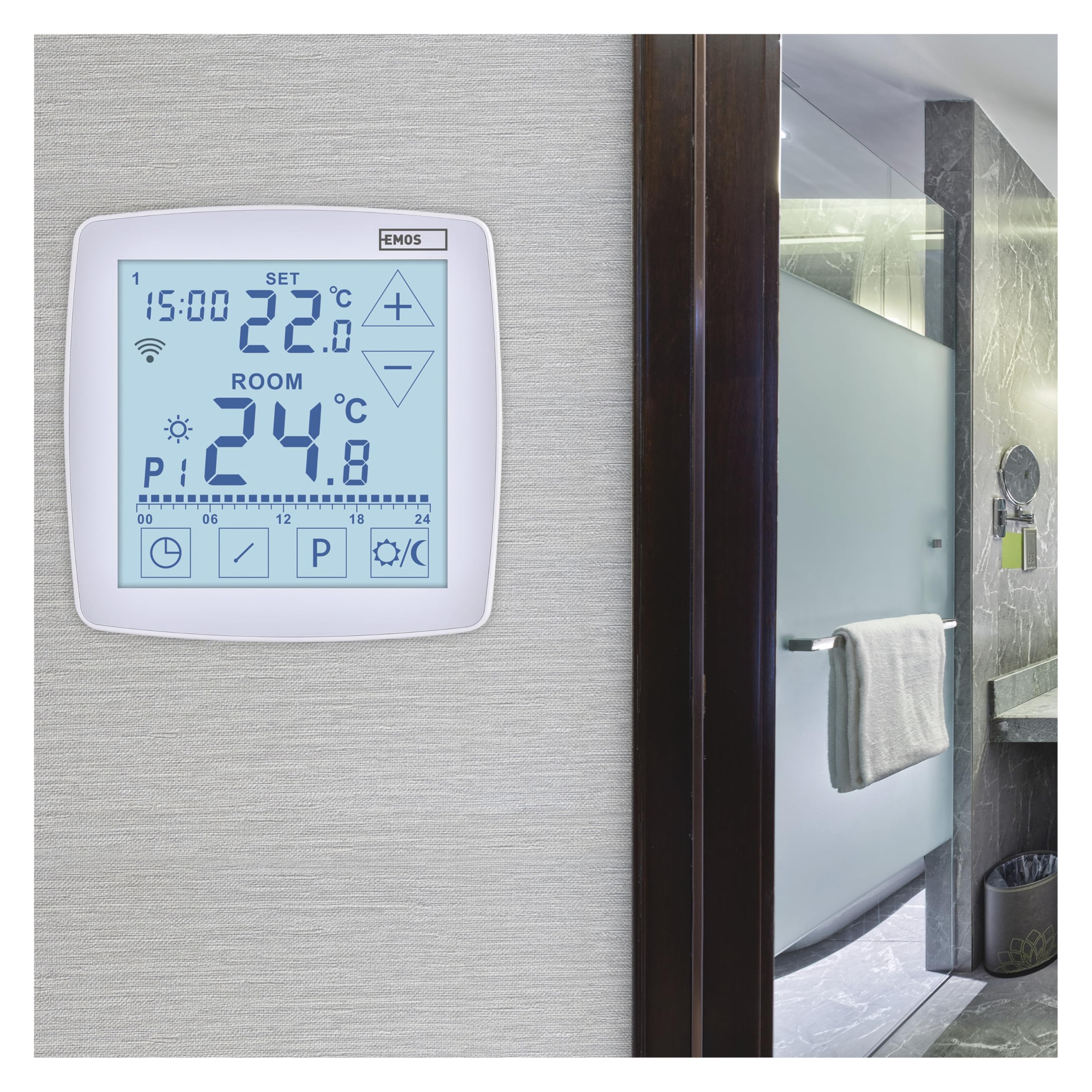 EMOS GoSmart - Smart Home Raumthermostat mit App - WiFi - Open Therm Thermostat für Fußbodenheizung - mit Touch-Bedienung - energiesparend - Tuya, Smart Life, Google Assistant und Alexa kompatibel