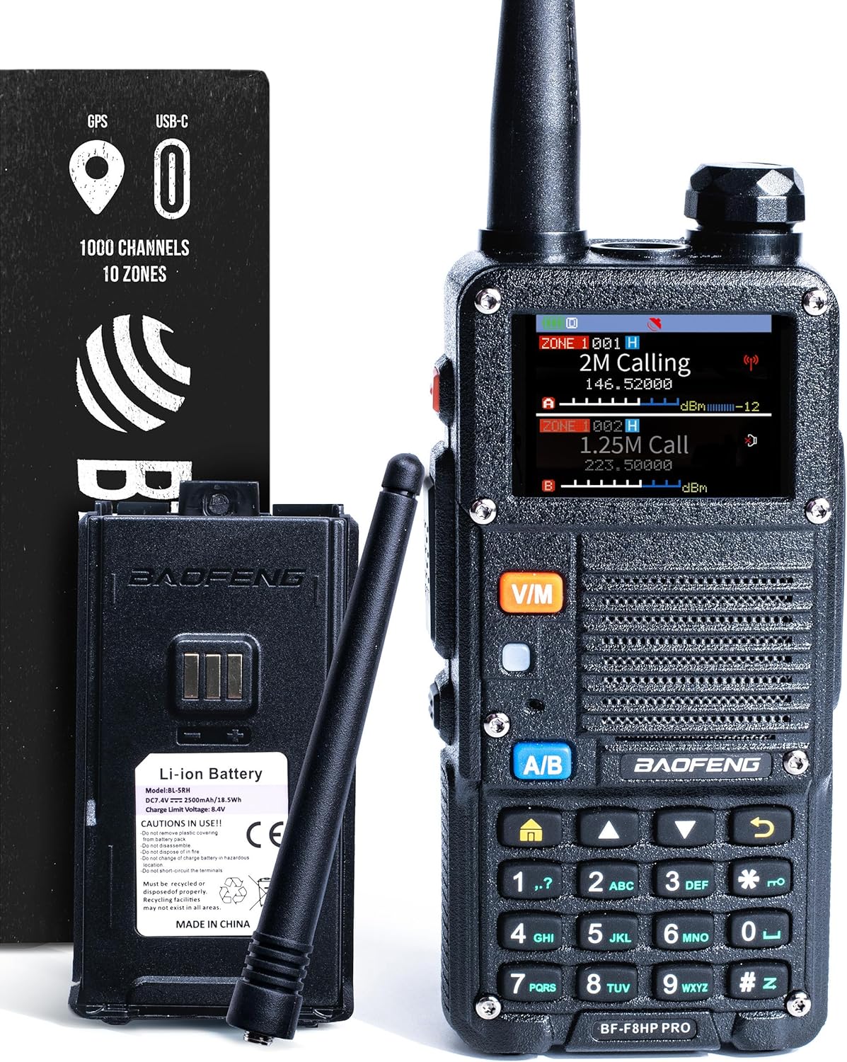 BAOFENG BF-F8HP PRO 10W Tri-Band Two-Way Radio - 7th Gen UV-5R, 1000 Channels, GPS, NOAA Weather, Aviation Scanner, IP54 Rugged, USB-C
