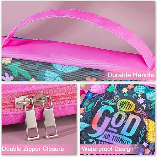 Miniatura 6 de Play Tailor Fundas para la Biblia para mujeres y niñas, con bolsillos grandes, bolsas para Biblia con soporte extraíble para bolígrafos para