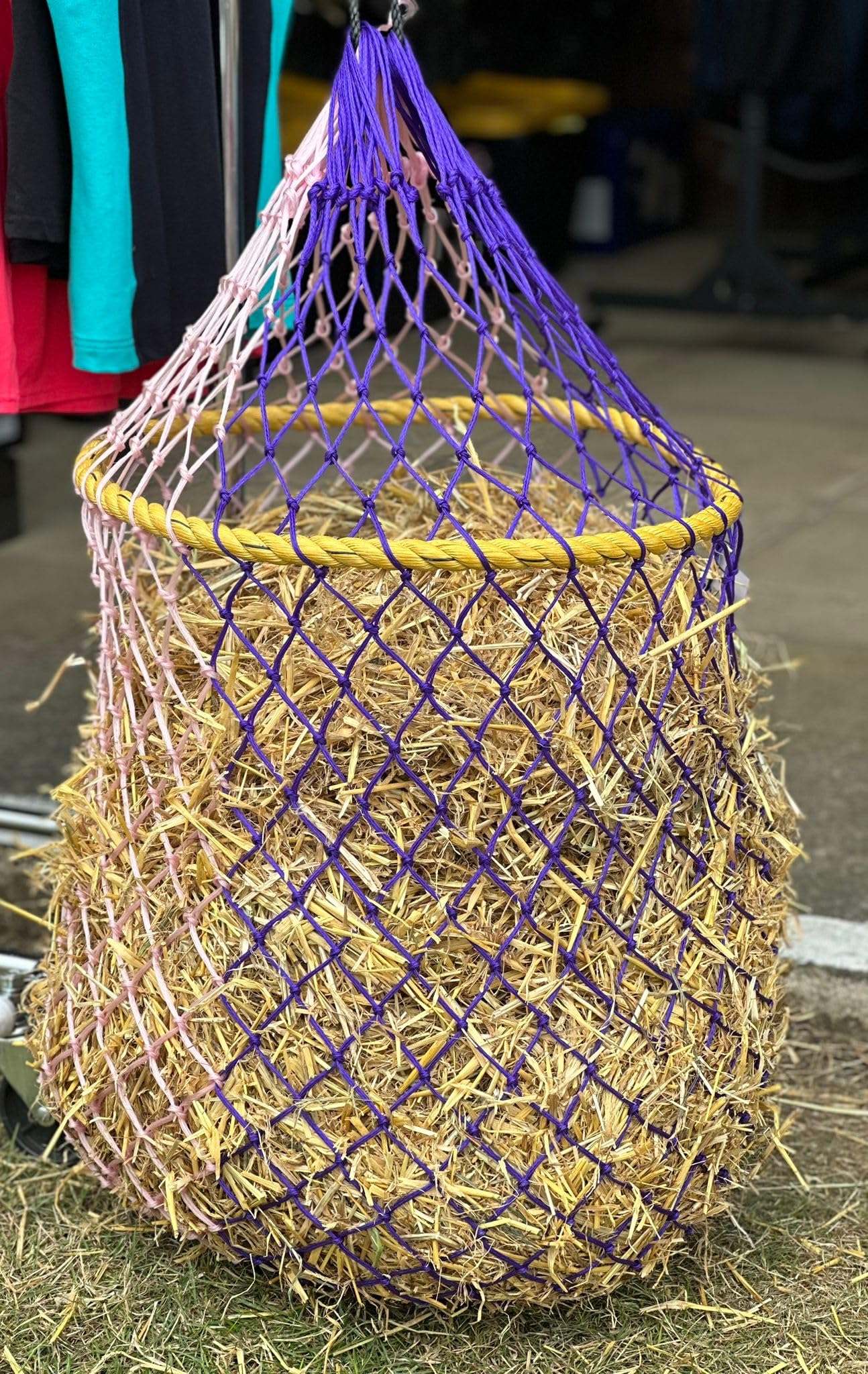 Equipride Easy Fill Haynet for Horse Greedy Net Extra Strong Natural Fiber Frame (Pink/Purple)