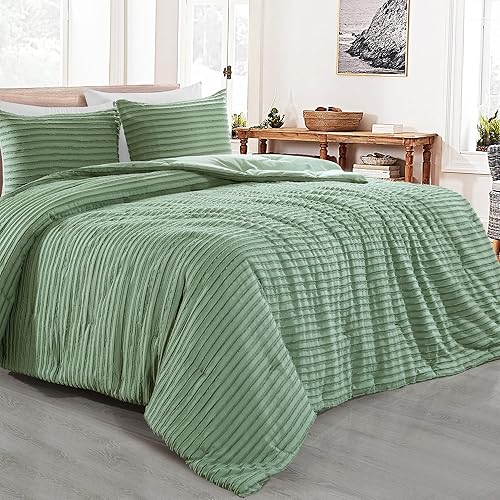 Miniatura 9 de HOMBYS Juego de edredón bohemio de gran tamaño King de 128 x 120 pulgadas, edredón de ropa de cama jacquard copetudo y blanco para cama King, juegos