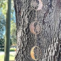 Vista 4 de Things2Die4 Cadena de lluvia de metal de 80 pulgadas con 6 discos celestiales de luna creciente y sol, acabado de bronce, alternativa decorativa