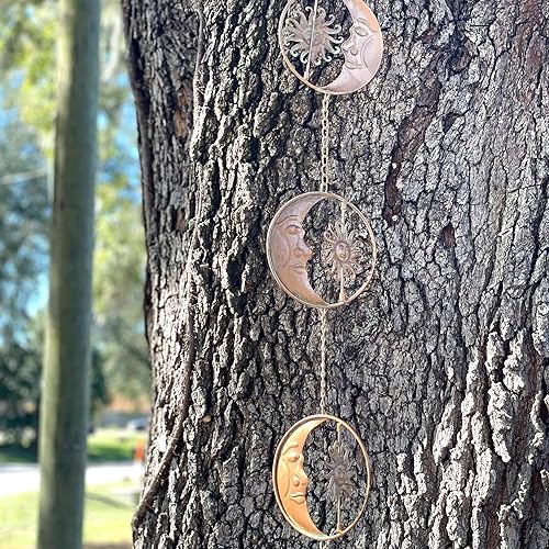 Miniatura 4 de Things2Die4 Cadena de lluvia de metal de 80 pulgadas con 6 discos celestiales de luna creciente y sol, acabado de bronce, alternativa decorativa con