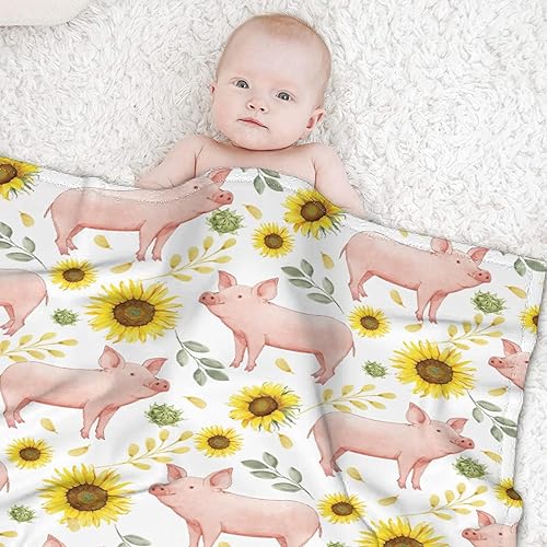Miniatura 3 de Manta de regalo de franela de vellón de girasol de granja de cerdos, manta ligera y suave, bonita manta acogedora para cama, sofá, viajes al aire