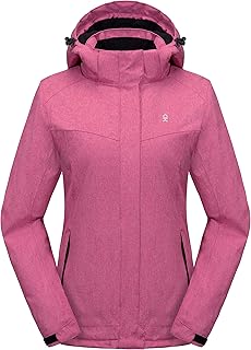 Little Donkey Andy Women's Waterproof Hiking Skiing Jacket with Removable Hood, Fleece Lined Winter Warm Rain Coat
