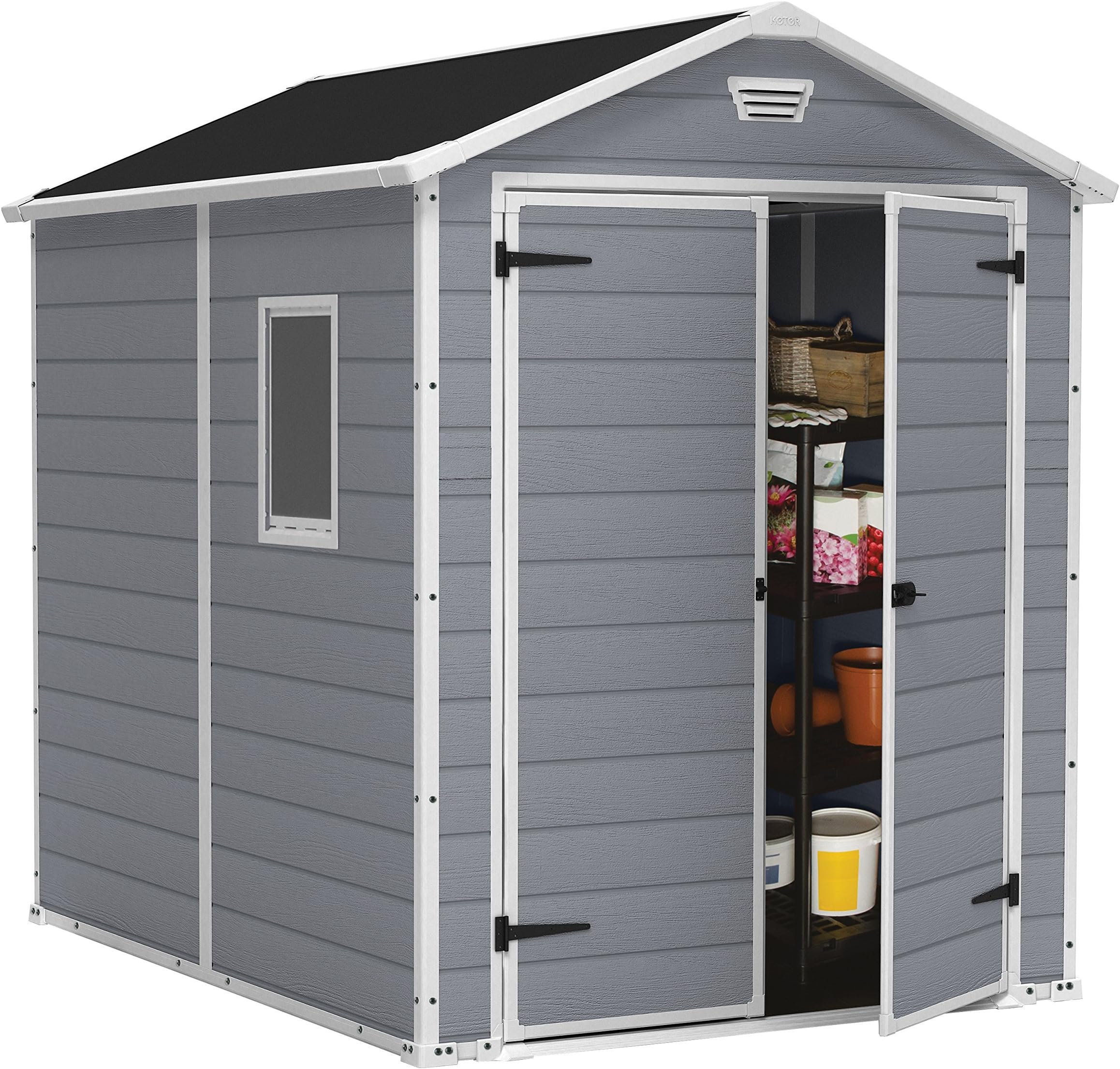 Keter Factor 8 x 6 ft Outdoor Storage Shed, Beige/Brown Amazon.co.uk