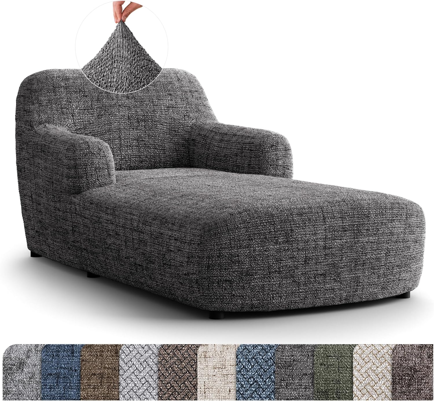 PAULATO BY GA.I.CO. Chaise Lounge Cover – Soft Form-Fit Slipcover – Stretch 1-Piece Protector for Lounge Chair – Printed Fabric – Vittoria Grey (with Armrest 32"-48" Wide)