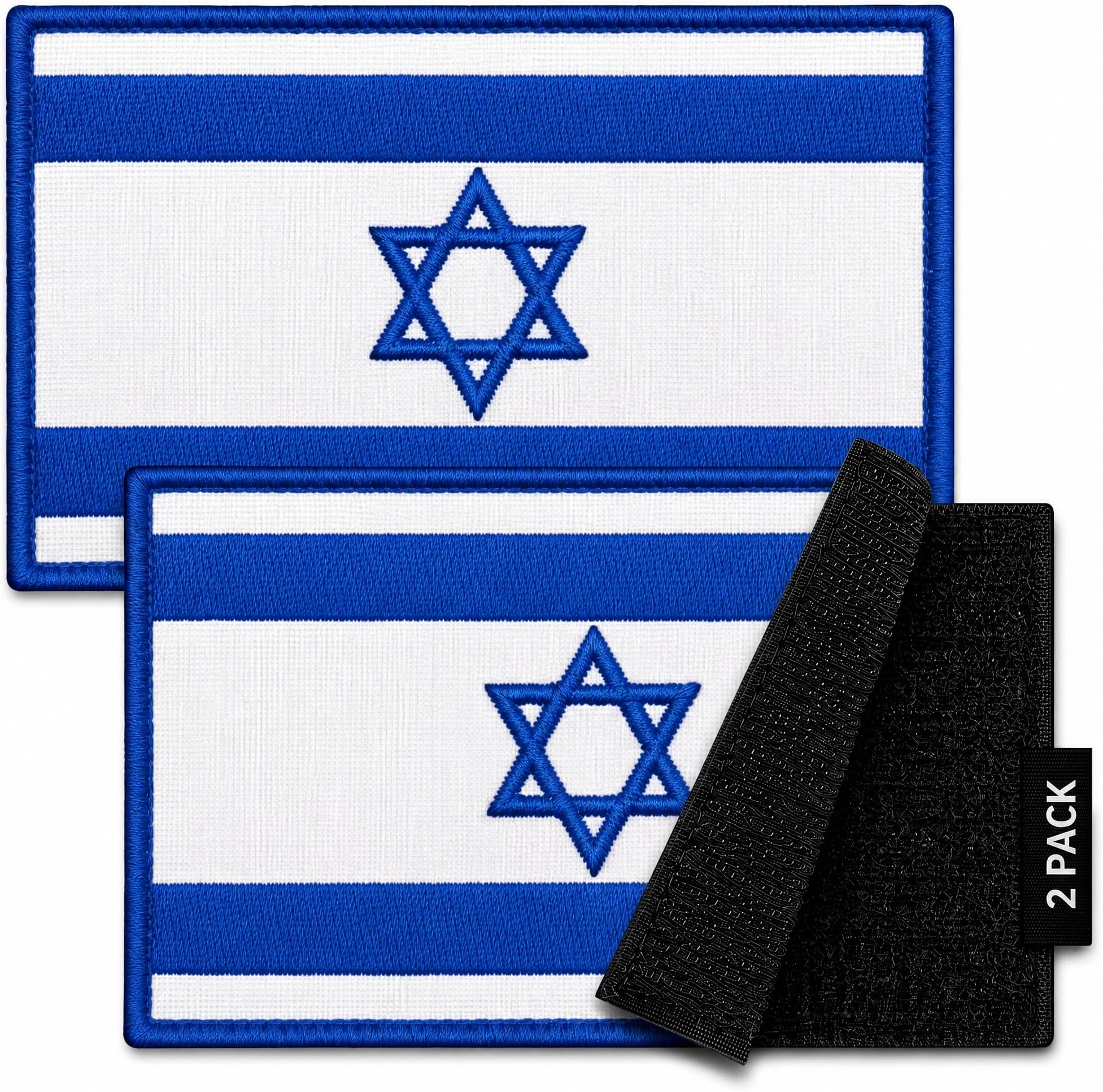 Israel Flag Blue Border Hook and Loop Tactical Patch 2 Pack