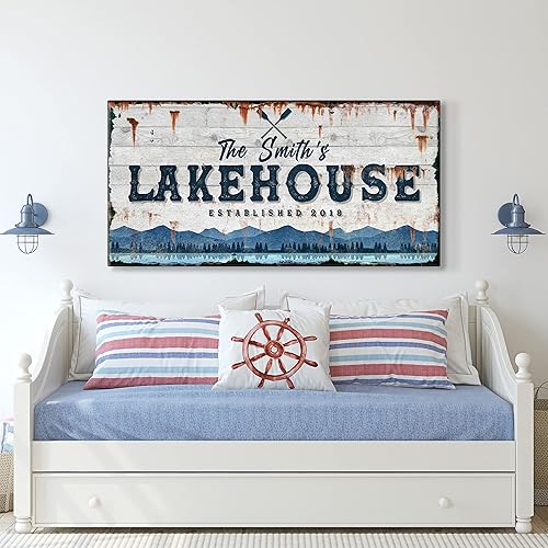 TAILORED CANVASES Custom Lake House Sign - Large Rustic Print