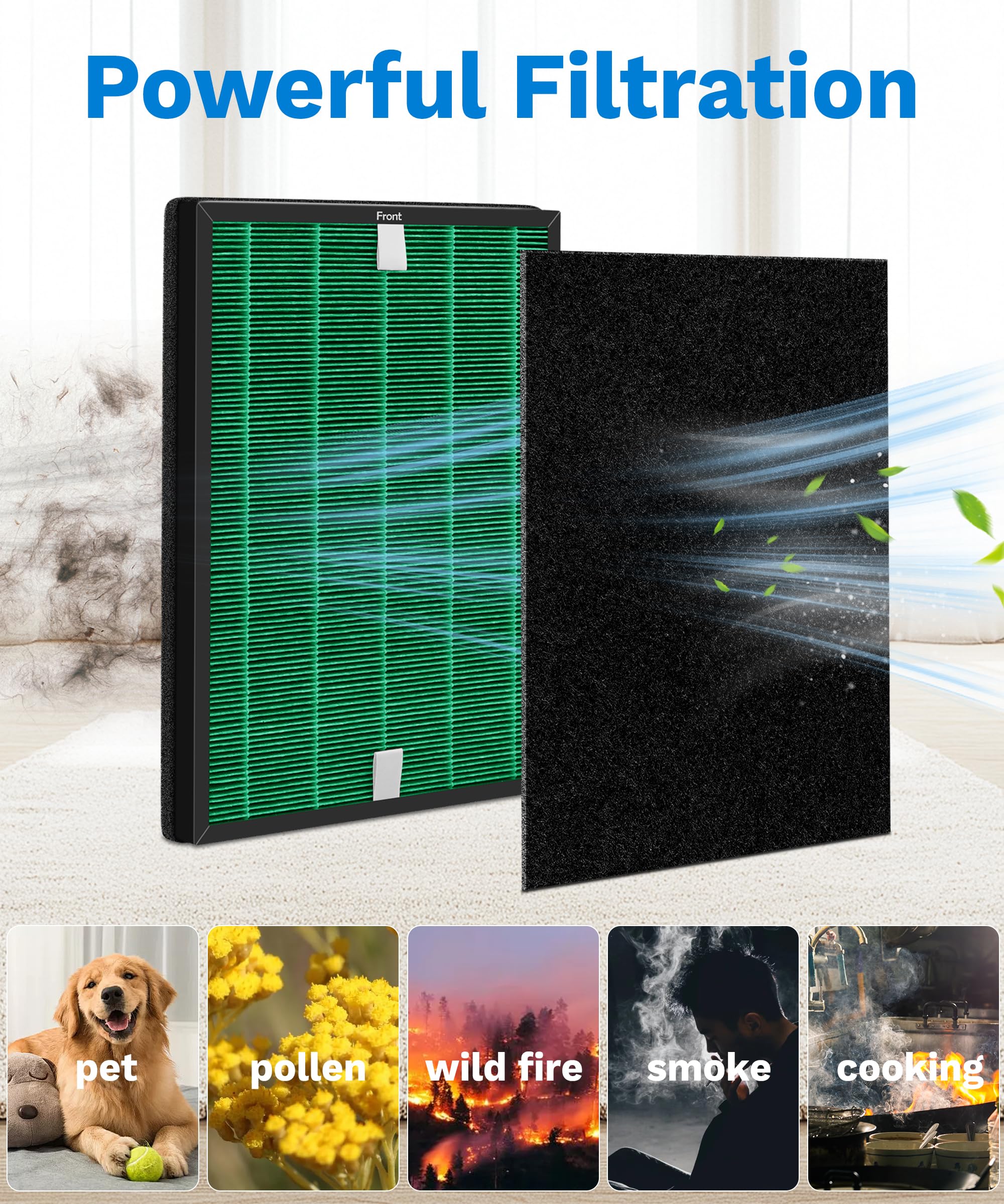 AP-1019C Filtre HEPA de rechange compatible avec Coway Airmega 150 Purifier, 2 filtres Green True HEPA et 8 filtres à charbon actif, numéro de pièce AP-1019C-FP