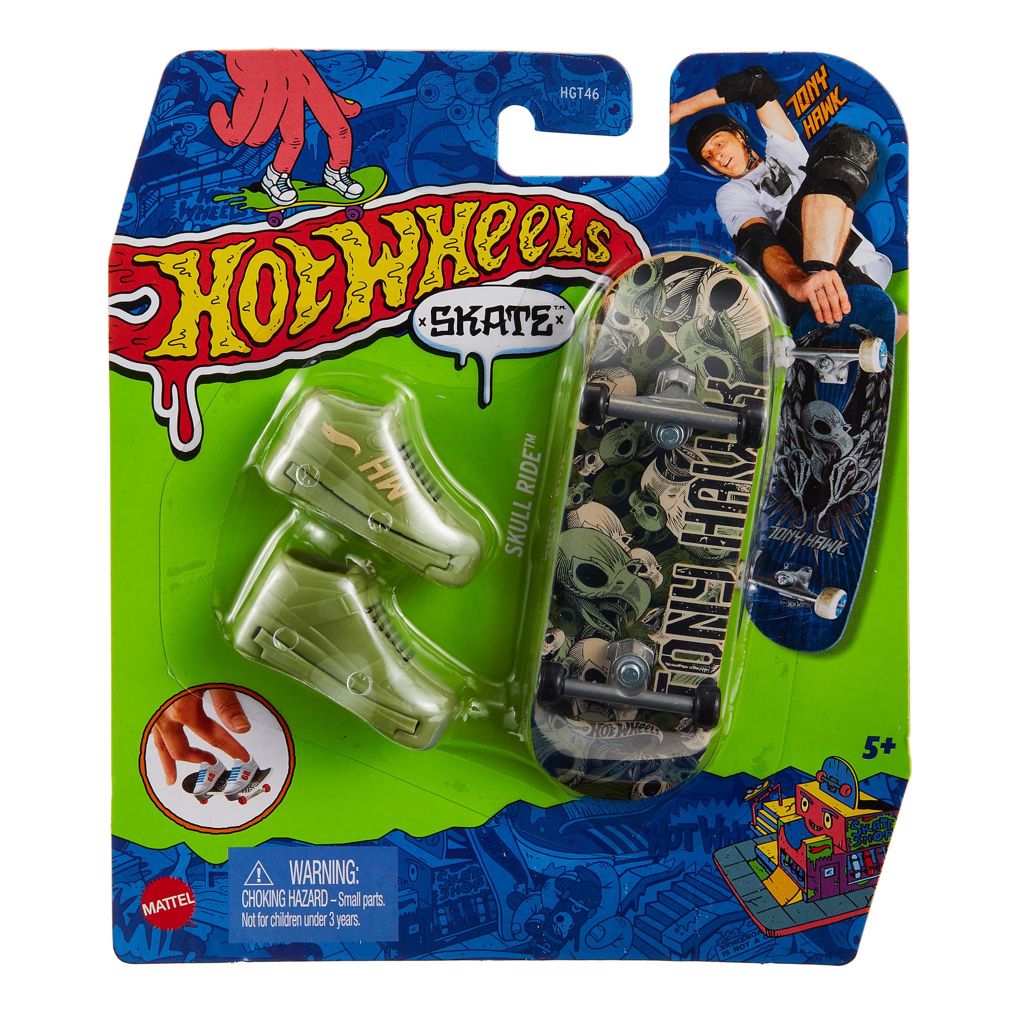 Hot Wheels Skate - Tony Hawk fingerboard e scarpe da skate removibili, progettato in collaborazione con Tony Hawk (Un set a sorpresa tra stili assortiti), giocattolo per bambini 5+ anni, HGT46