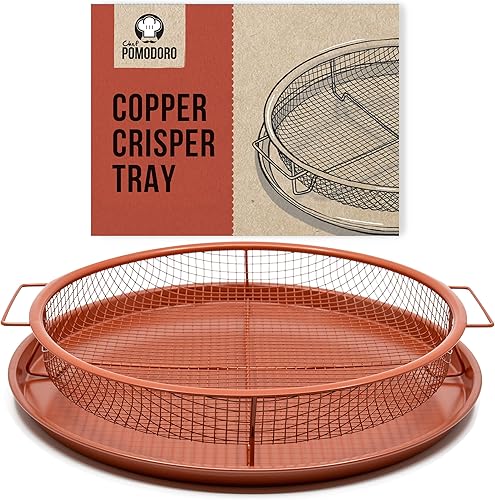 Chef Pomodoro Bandeja de cobre para frutas bandeja para freidora de aire para horno freidora de aire de lujo en tu horno juego de 2 piezas sartén