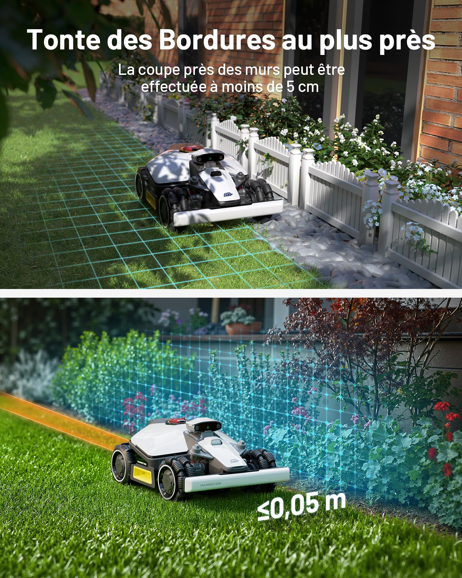 MAMMOTION LUBA Mini AWD 1500 Robot Tondeuse sans Fil Périphérique, NetRTK+Vision, Aucune Antenne RTK Requise, Recommandé 1500m², Max. 1800m², Pentes à 80%, avec Module 4G