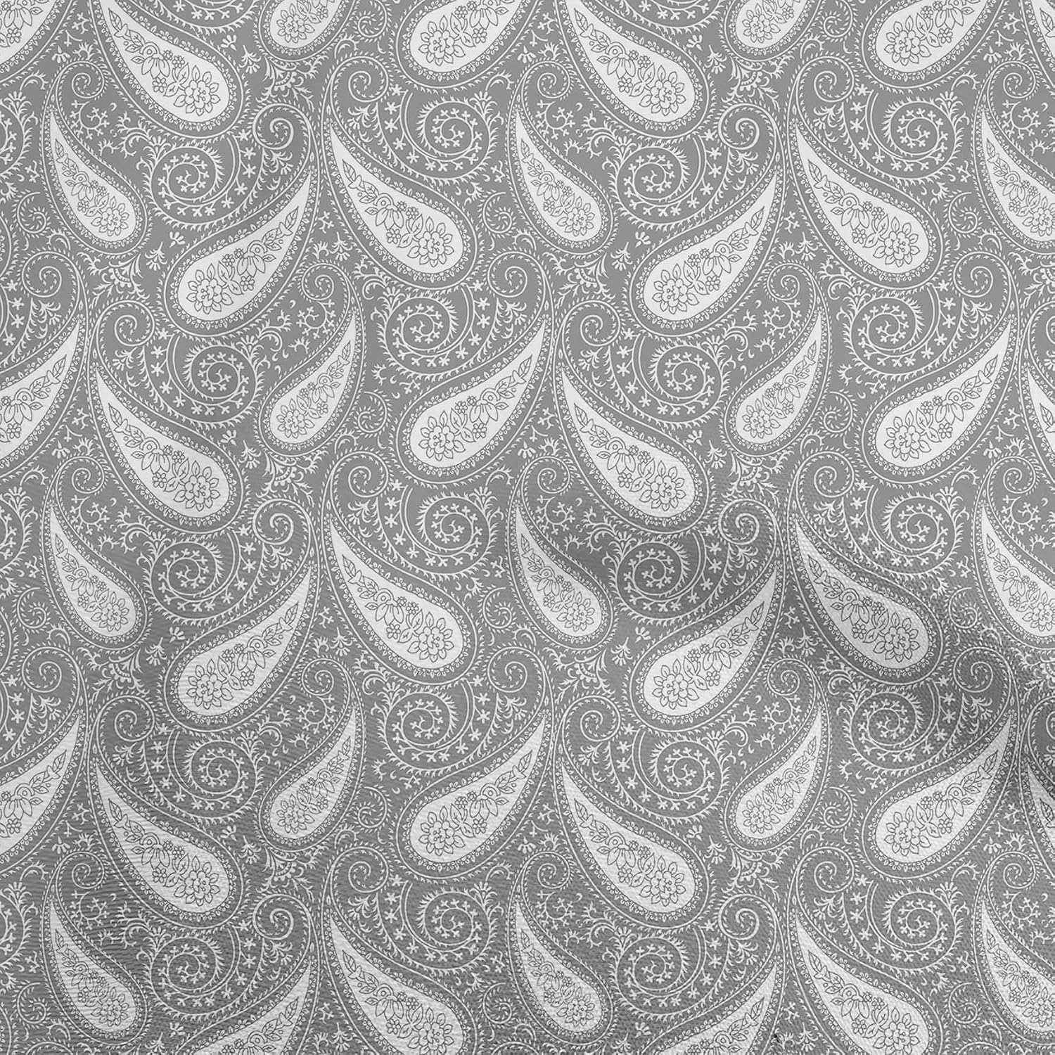 oneOone Viscose Chiffon Gray Fabric Paisley Craft Projects Decor Fabric Printed By The Yard 42 Inch Wide