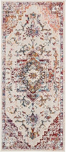 SAFAVIEH Crystal Collection - Alfombra decorativa de 2 pies 2 pulgadas x 5 pies, color azul claro y borgoña, diseño bohemio elegante, no desprende