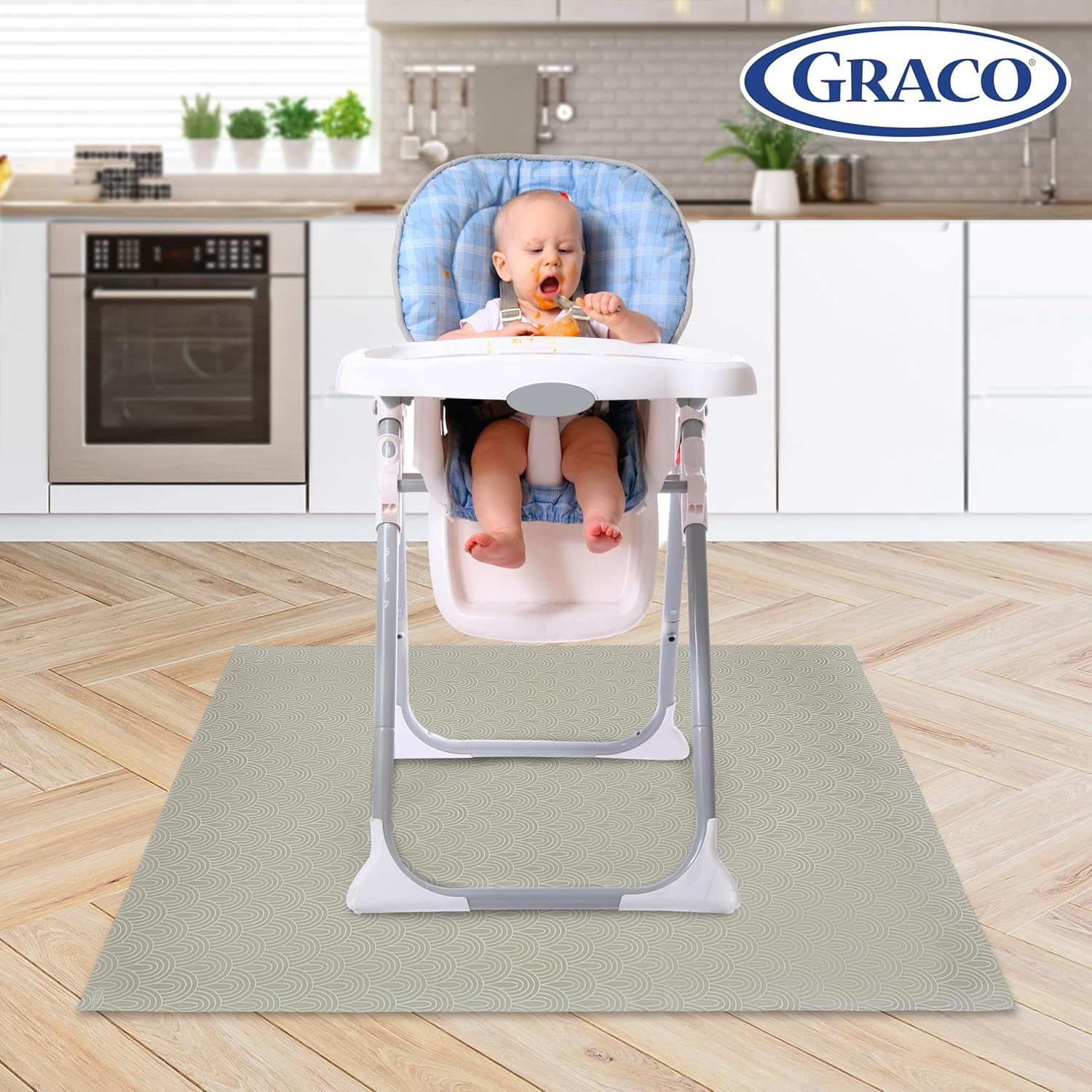 Graco Baby Disposable Splat Mats – 60 Count, 47" x 40", Biodegradable Floor Protector for Mealtime, Under High Chair, Home & Restaurant Use, Hudson Design