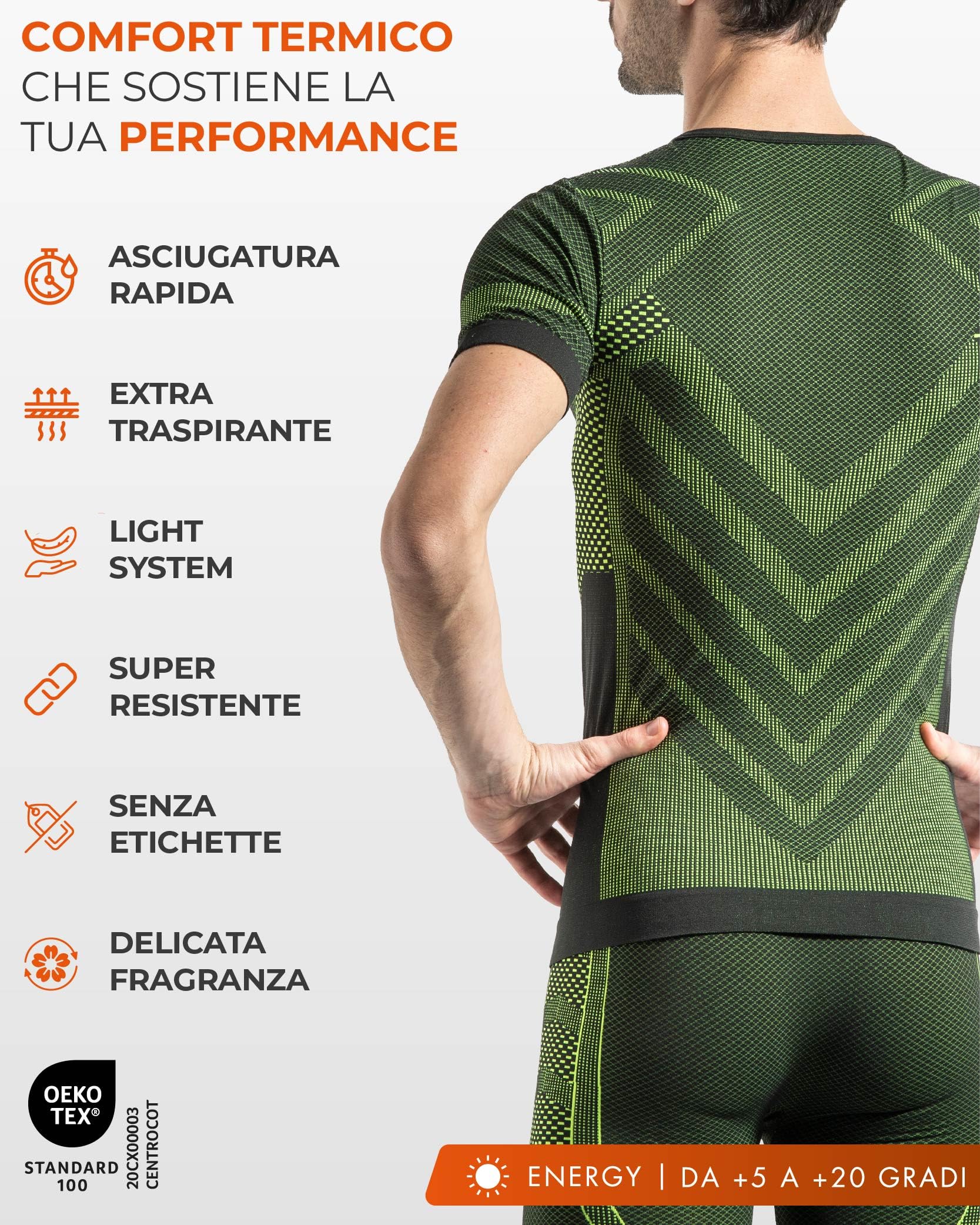 Risalti Maglia Termica Uomo Manica Corta Energy - Maglia Tecnica Uomo Traspirante, Intimo Termico Senza Cuciture