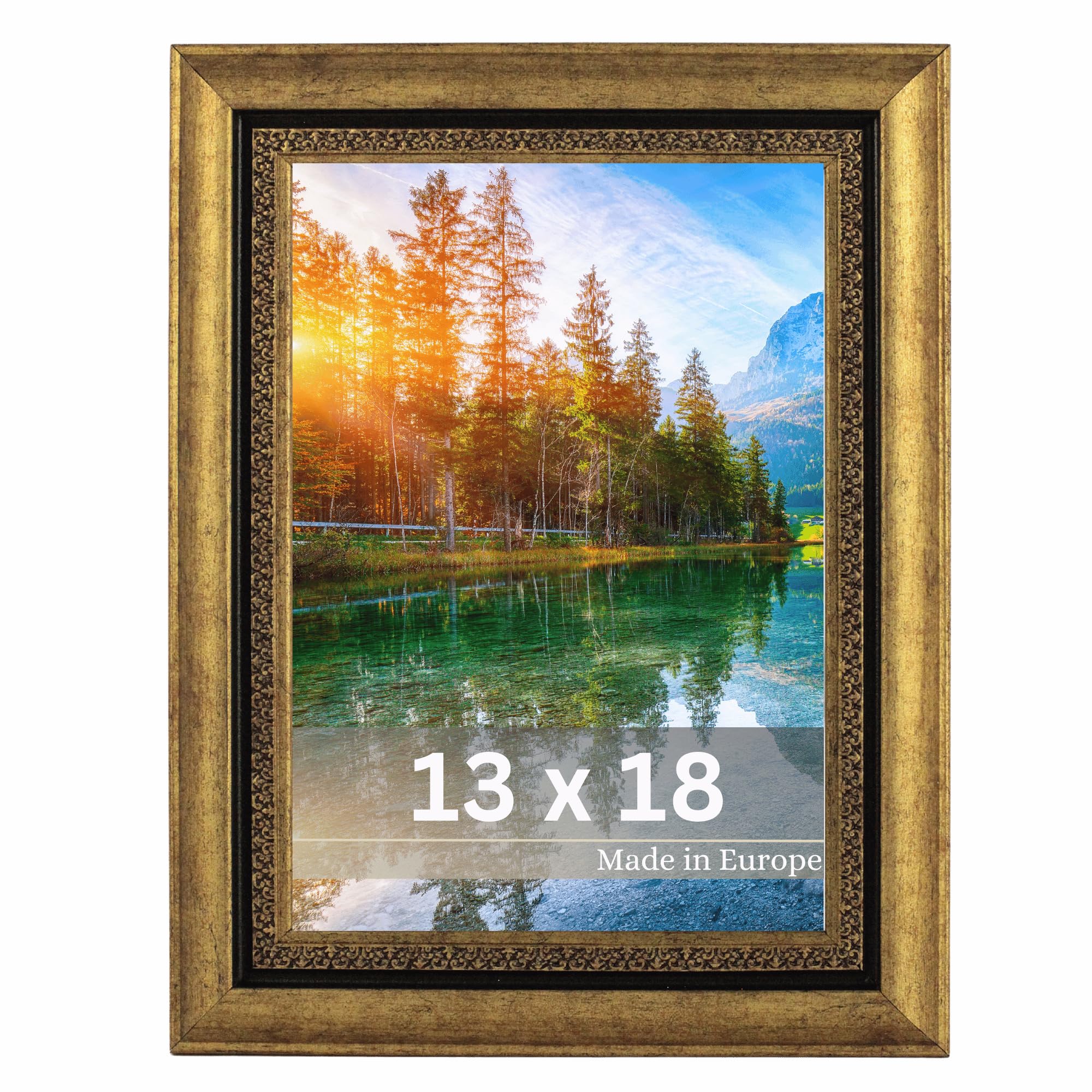 VictoR Bilderrahmen Boho gold in 13x18 cm - Leiste: 30x16mm - Fotorahmen vintage Deko rustikal - Landhaus