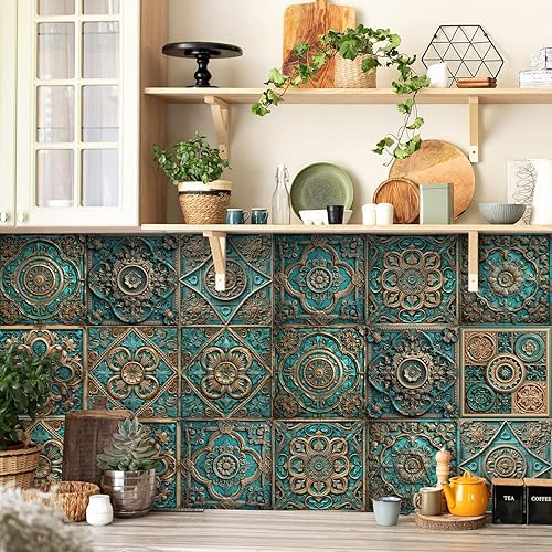 Miniatura 2 de Alwayspon Adhesivo para azulejos de pared moriscos, despegar y pegar, calcomanías de vinilo autoadhesivas para azulejos de cocina y baño, 6 x 6