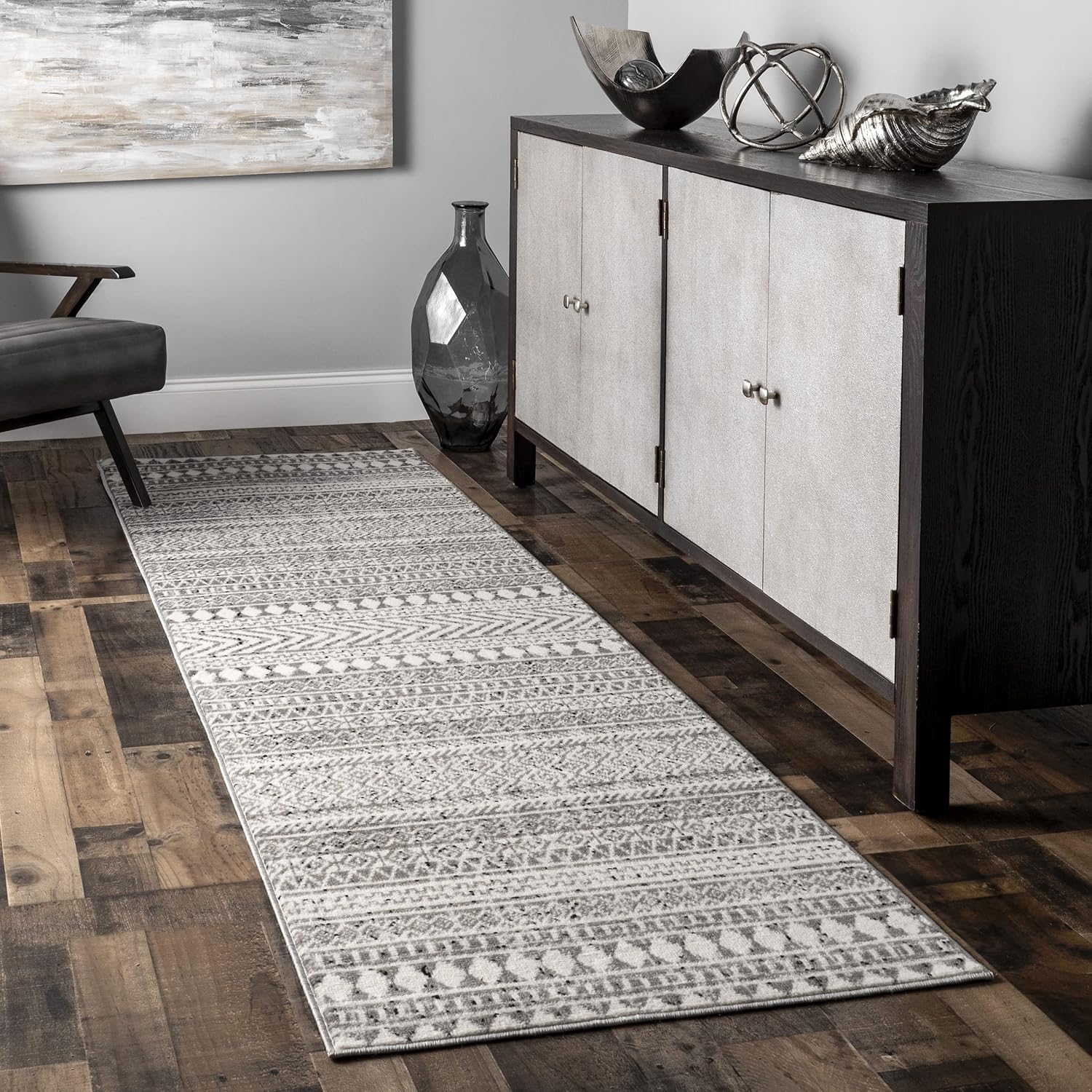nuLOOM Catherina Transitional Geometric Runner Rug, 2' x 6', Grey
