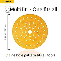 Vista 2 de Mirka Gold Multifit - Papel de lija de 5 pulgadas, grano 120 ganchos y bucles, paquete de 50 discos de lija de 5 pulgadas para lijadora orbital