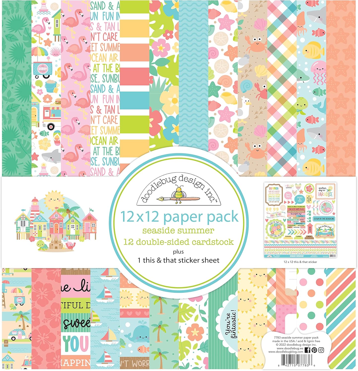 Doodlebug Double-Sided Paper Pack 12X12 12/Pkg - Seaside Summer