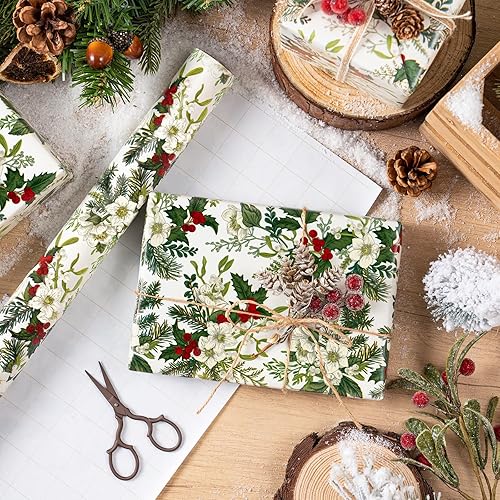 Vista 27 de WRAPAHOLIC Papel de regalo reversible de Navidad, mini rollo, 17 pulgadas x 33 pies, diseño de gnomo azul morado y cuadros con brillo metálico