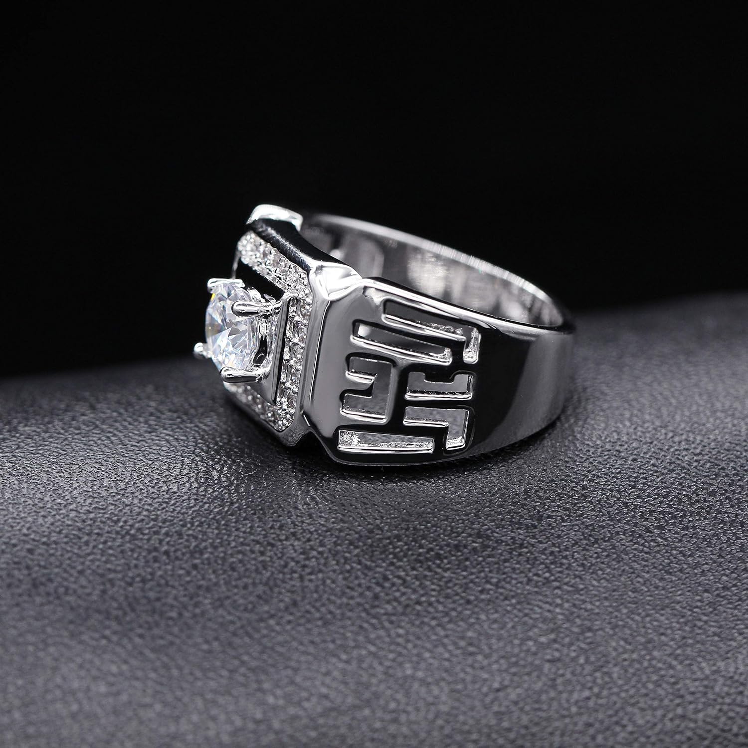 Uloveido Wide Square Brilliant Cut Platinum &Gold Plated Rings With Shiny Cubic Zirconia Luxurious Rings Wedding Band for Men JX001 Size 7 8 9 10 11