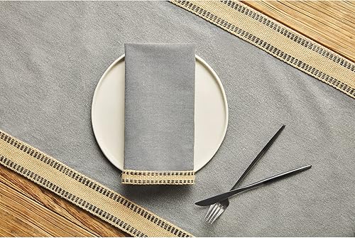 Miniatura 2 de Juego de Servilletas con Borde de Yute, Gris, 18" x 18"