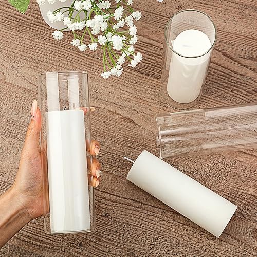 Miniatura 3 de Didaey Velas de pilar blanco y portavelas de cristal, jarrones cilíndricos transparentes para velas de pilar delgadas, centros de mesa de boda (24