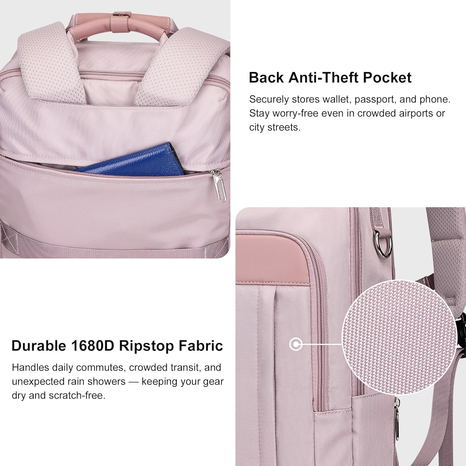 PIJUSHI Travel Backpack for Women TSA 180° Flat Open Fits 16" Waterproof Slim Backpack for Business, Commute, Daily(PE042 Ashen Purple)
